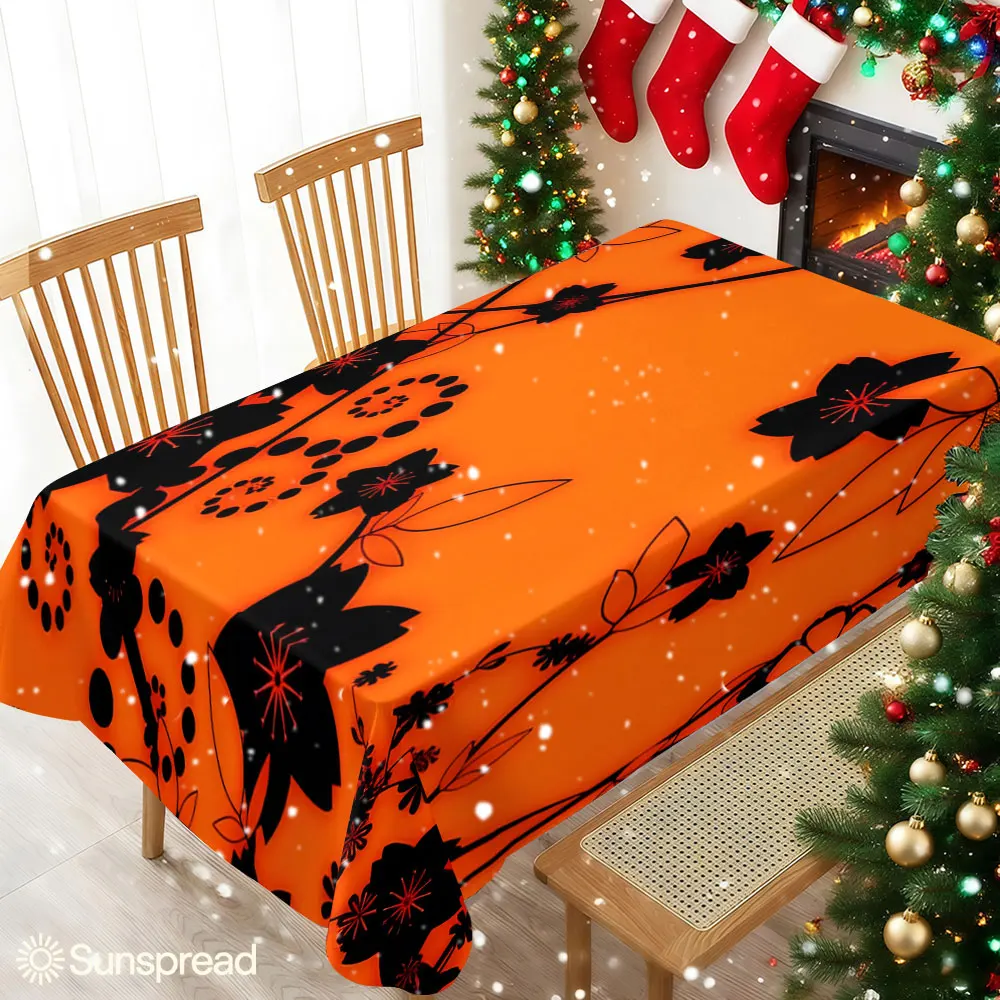 Orange Sakura Silhouette Table Cloth Waterproof Tablecloth Spill Proof Table Cloth, Wipe Clean Table Cloth for Dining Camping