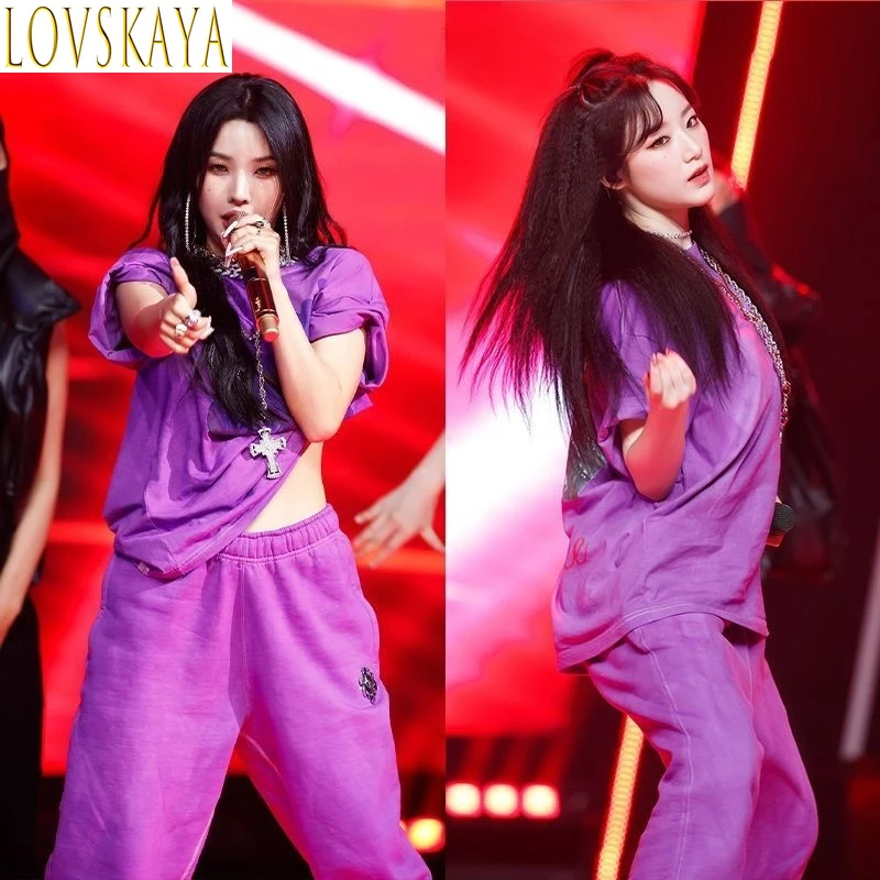 High end girl group, women's group dance, hip-hop performance costumes, stage costumes, purple dresses, set costumes