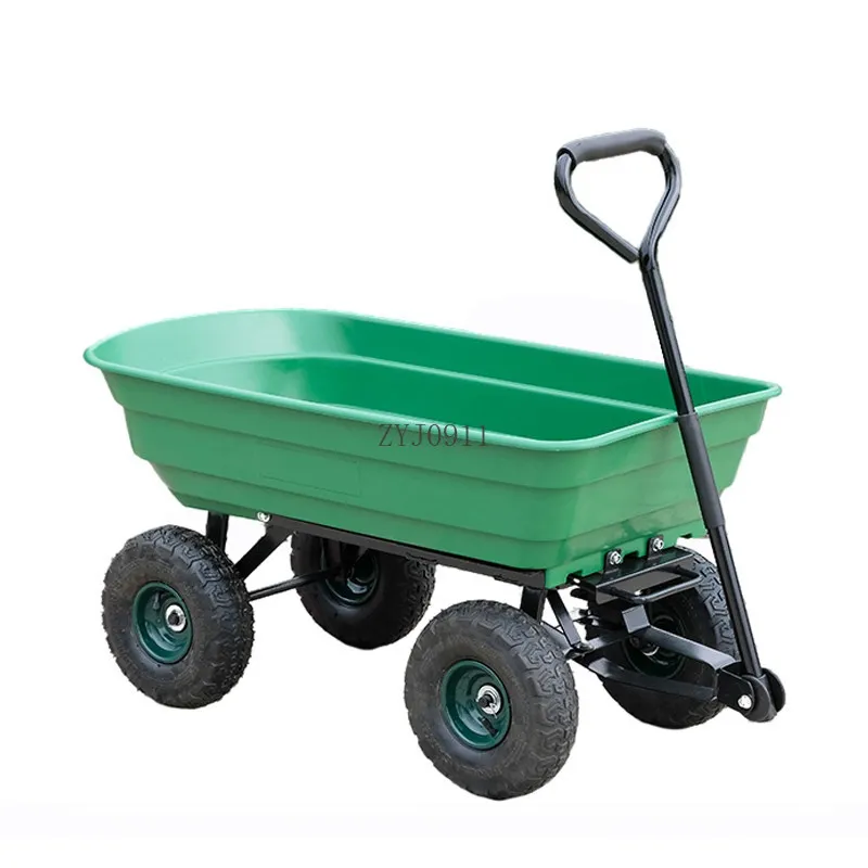 

Four-wheel plastic flatbed truck, trailer, truck trolley, agricultural push truck