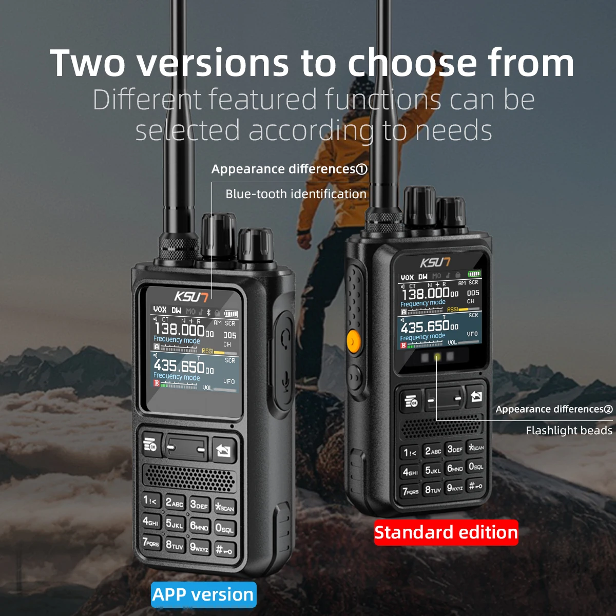 KSUT UV110D Walkie Talkie Long Range Walkie Talkie AM/FM UHF/VHF Ham Radio Transceiver Phone APP Programming for Camping
