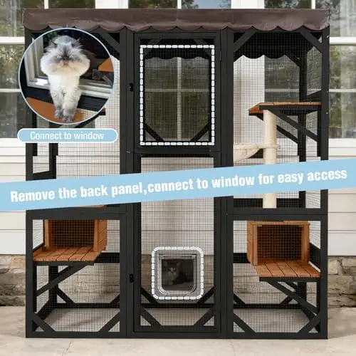 70.1’’ Large Catio Outdoor Cat Enclosure, Weatherproof Walk-in Cat Cage with Hammock and Scratching Post for Multiple