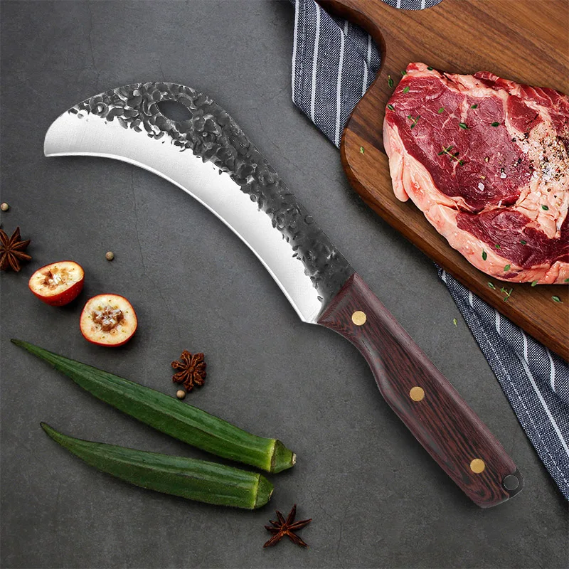 Hand Forged Blade Fruit Knife Banana Durian Knife Wood Handle Boning Butcher Pineapple Knife Household Barbecue Utility Knives