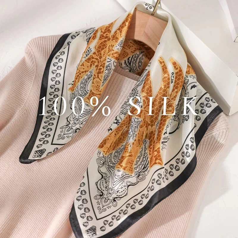 Luxury fashion 100% Natural Silk Square Scarf Women Neckscarf Scarves Shawls Wraps Pashmina Summer Hijab Bandana Kerchief