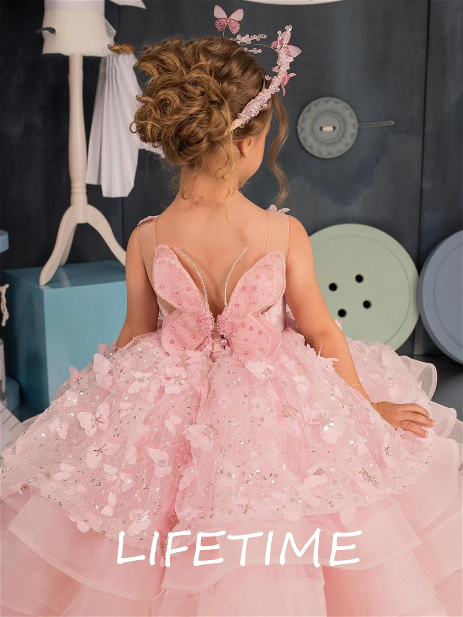 Puffy Pink Flower Girl Dress Pretty Girl Dress Princess Dress First comunione Dress Cap Sleeve Girl Wedding Party Dress