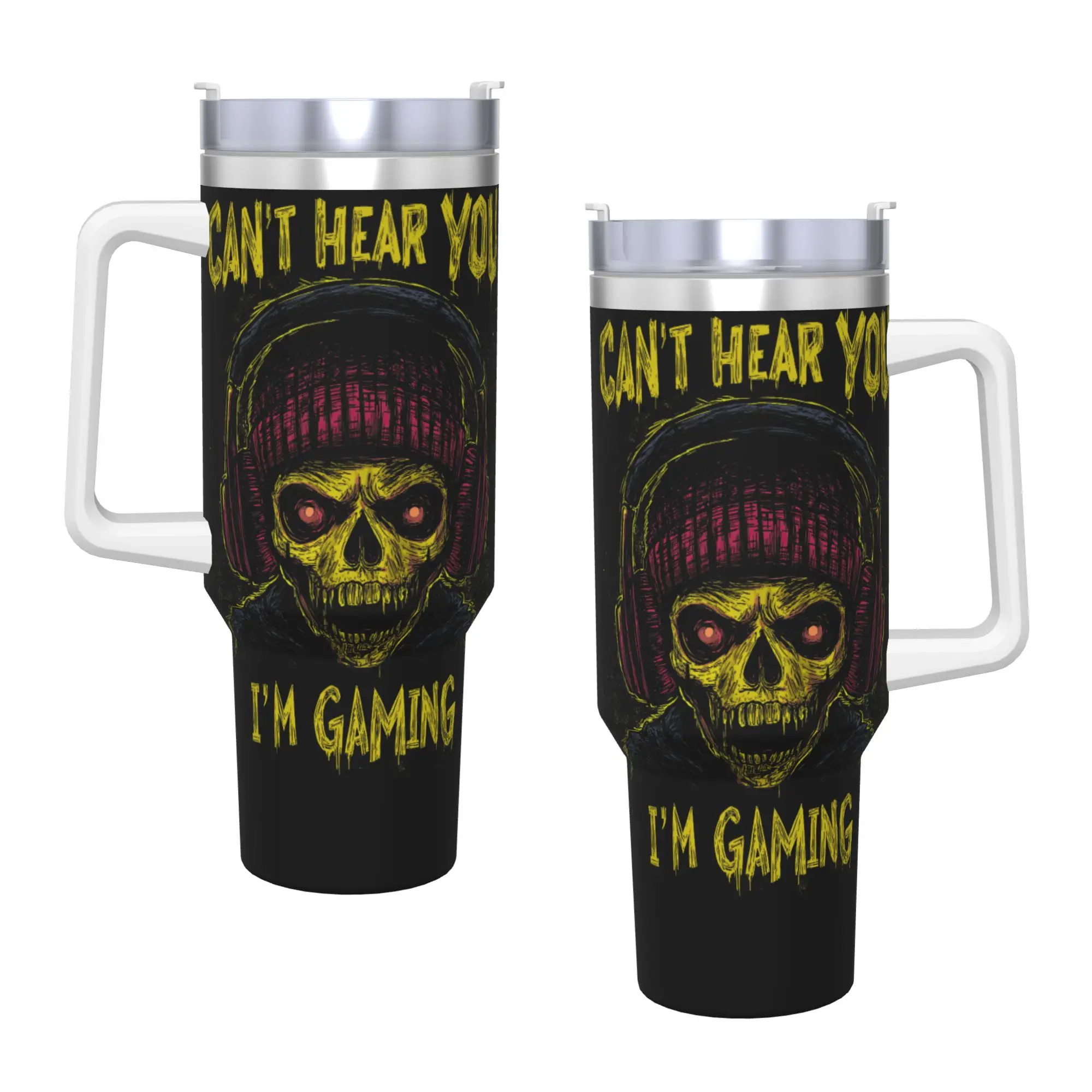 Stainless Steel Tumbler Gamer Video Gaming Funny Skull Car Mugs With Straws  Driving Cold Drink Water Bottle 40oz Coffee Mug