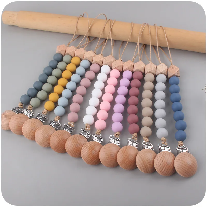 

New Baby Products Made of Beech Wood Pacifier Clip To Soothe Silicone Bite Grind Teeth Angle Pacifier Chain Baby Toys Bebes