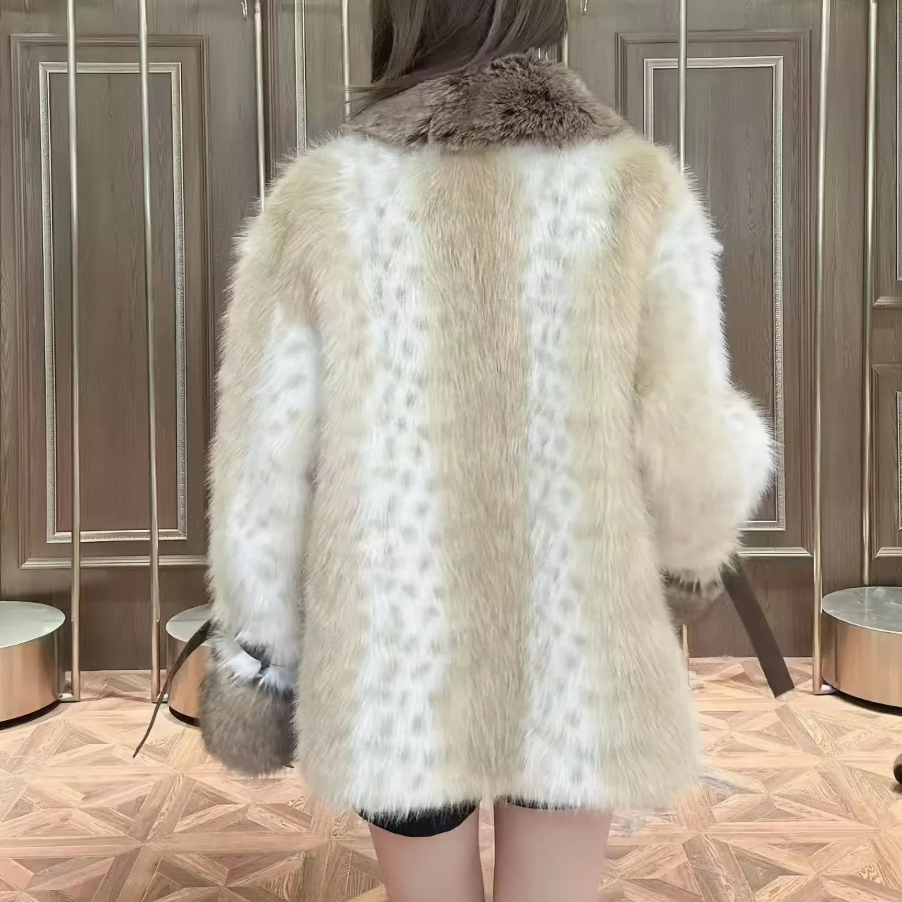 Faux Fur Coat for Women,Single Breasted Jacket,Elegant Outwear,Thick,Fox Fur Collar,Autumn and Winter,New,2025