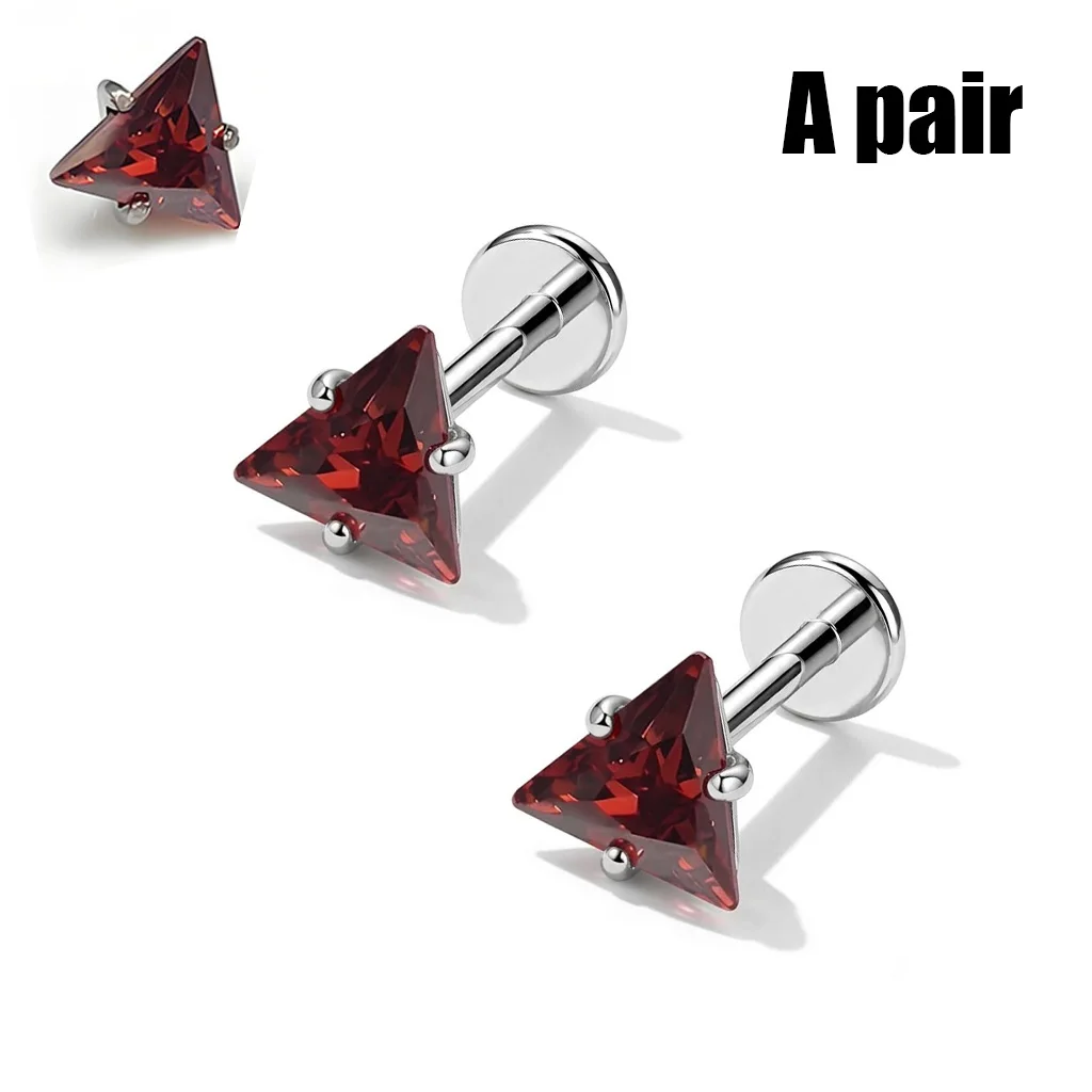 Triangle CZ Pink G23 Titanium Labret Studs, Cartilage Jewelry