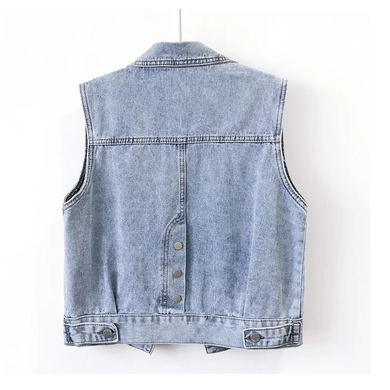 2024 Fashion Design Sequins Denim Vest Summer Autumn Women\'s Waistcoat Korean Leeveless Denim Jeans Jacket Female Vest Tops