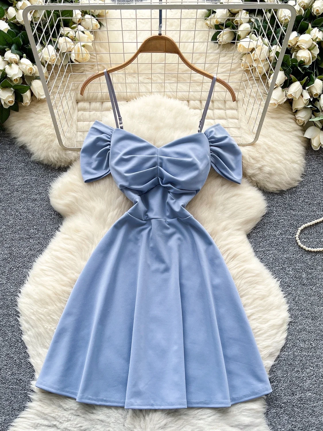 Ele A-Line  Dr Women's Summer Design oulder Baring Strapl Slimming High Waist Korean Sle Commute Dr