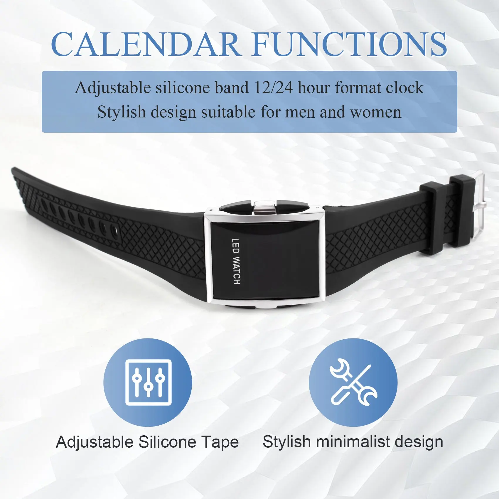 นาฬิกาข้อมือดิจิตอลสุดหรูสำหรับผู้ชาย ABQR พร้อมไฟ LED สีแดง สไตล์สปอร์ต ของขวัญ - สีดำ