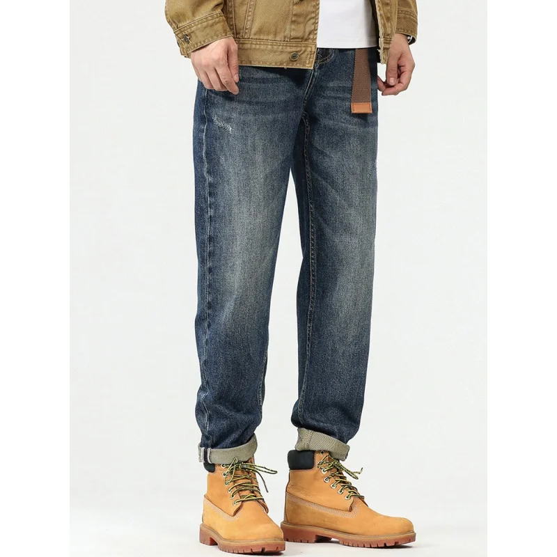 Large Size Men's New Jeans High-End Nostalgic Loose Straight Elastic Trend Fashionable All-Match Casual Oversize Trousers