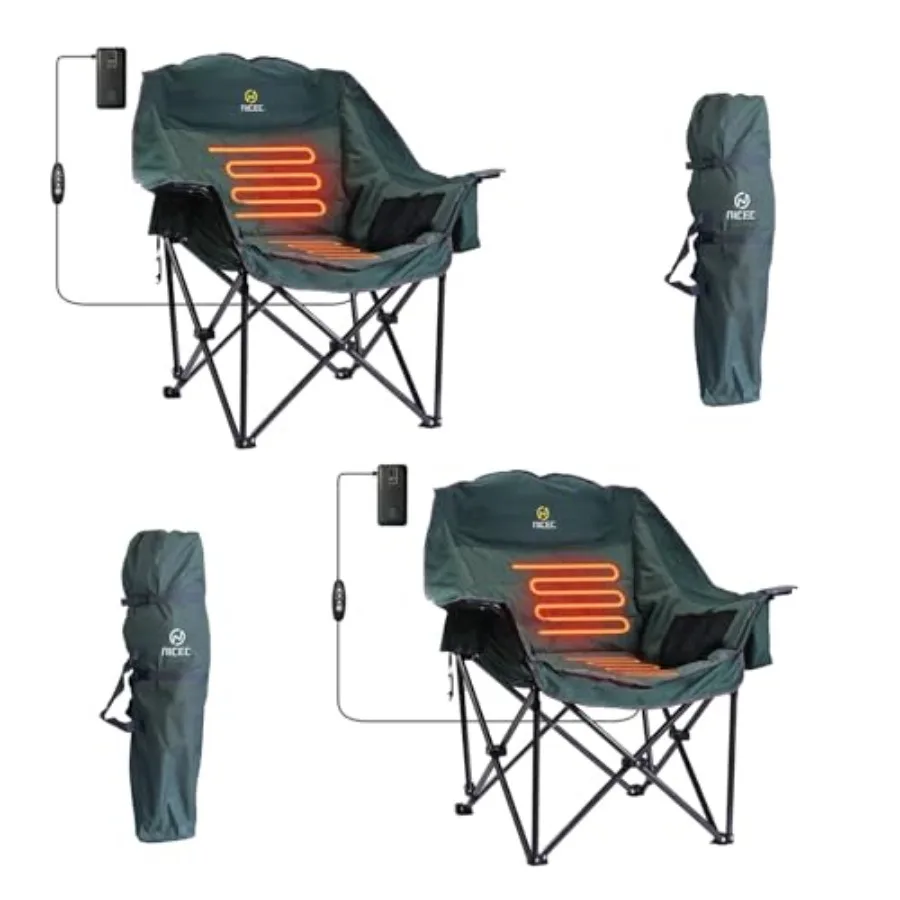 

Heated Camping Chairs with Battery Outdoor Heated Sports Chair Oversized XL Padded Camping Chair WideandThick Heavy Duty 400lb