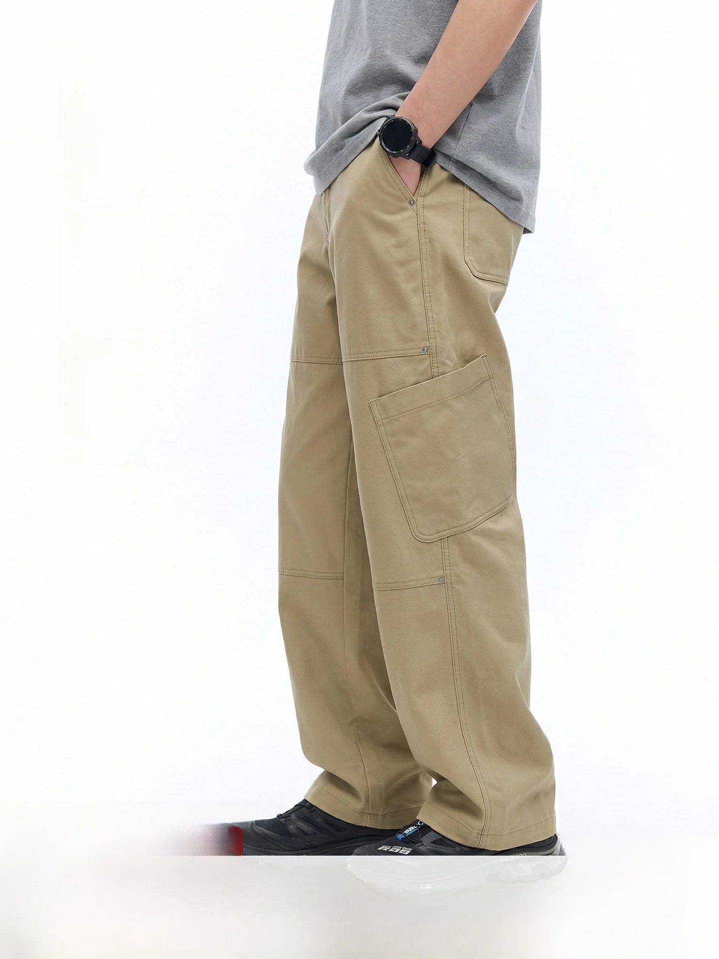 

Белые винтажные брюки с двойными нерегулярными карманами, прямые, в рабочем стиле, с большими карманами, широкие, повседневные, мужские, свободные, весенние