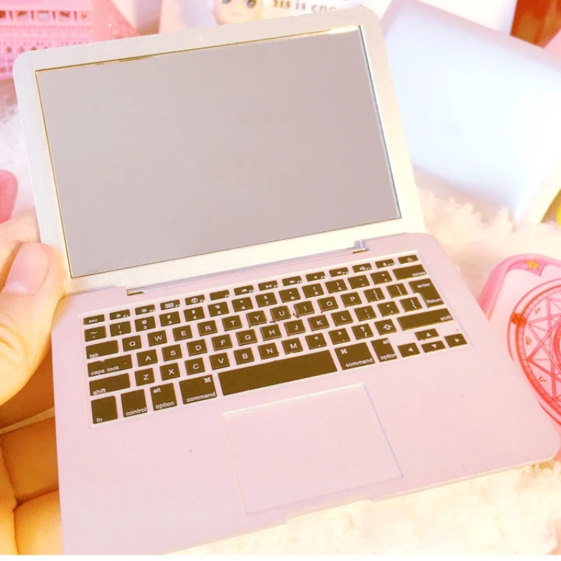 Pink Mini Makeup Mirror Portable Palm Mirror Notebook Shape Newborn Photography Props Mini Laptop Shoot Accessory Creative Props