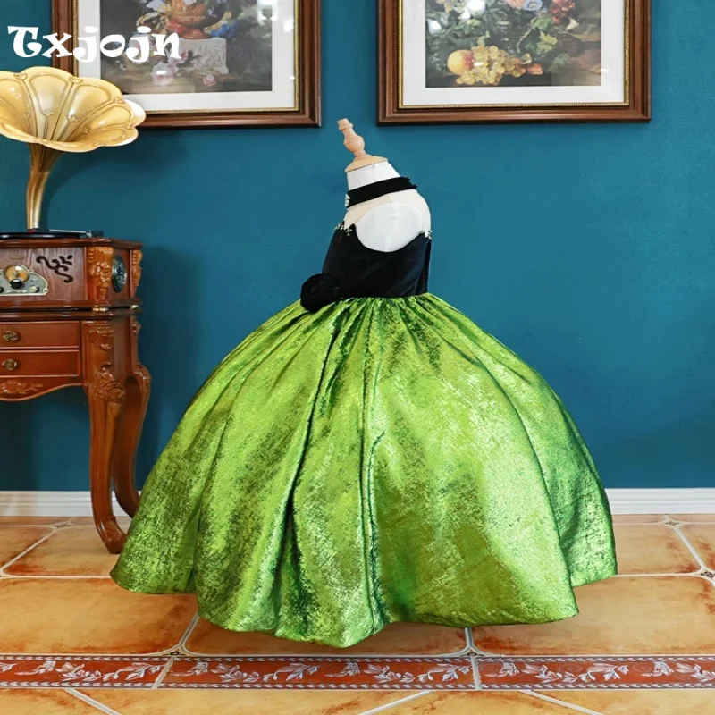 Vintage Girl's Ball Gown New Christmas Princess Dress Green Child Vestido Piano Performance Costume Birthday Party Clothes 5-16Y