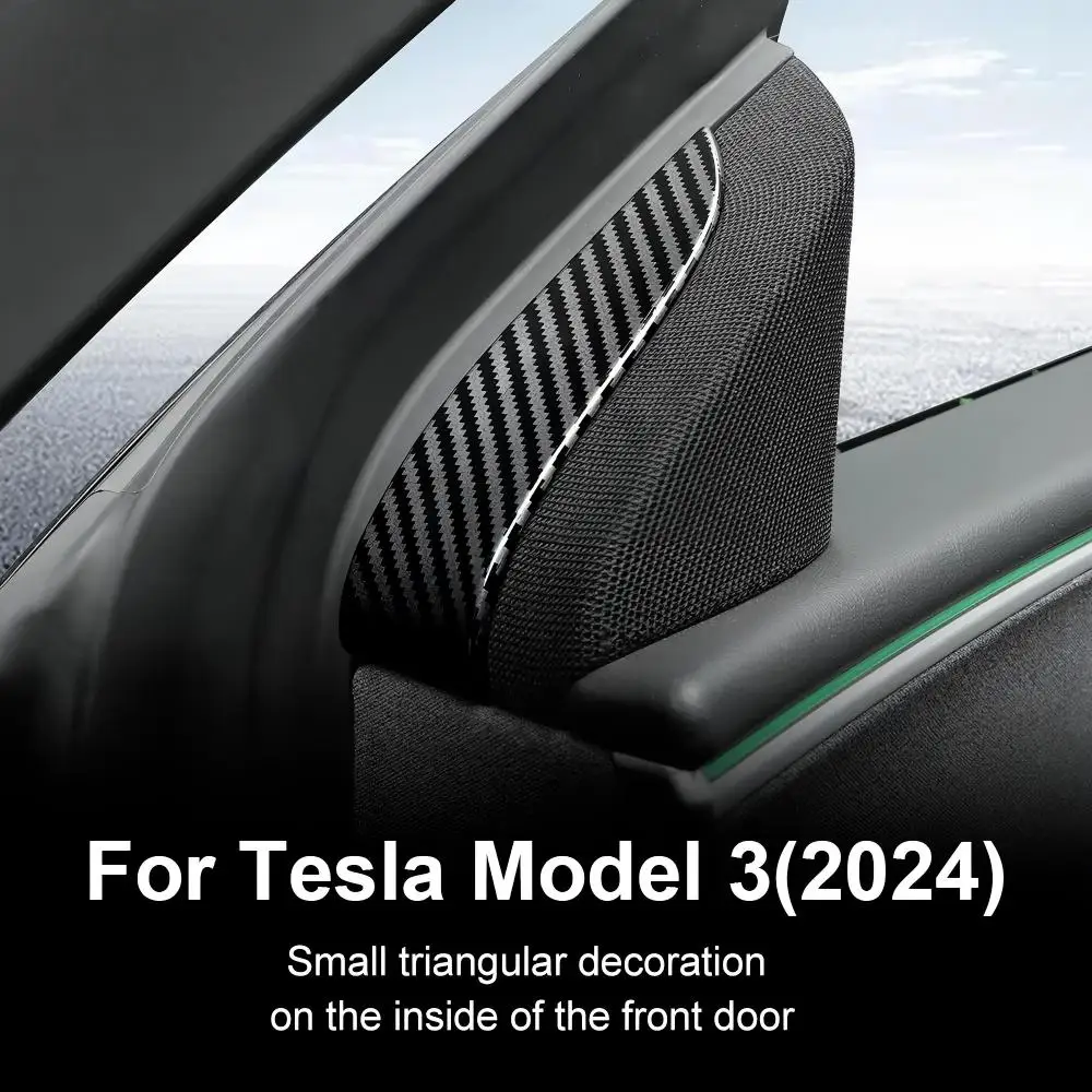 

ABS Carbon Fiber texture Inner Door Triangle Cover For Tesla Model 3 Model3 Highland 2024 Sticker Trim Car Interior Accessories