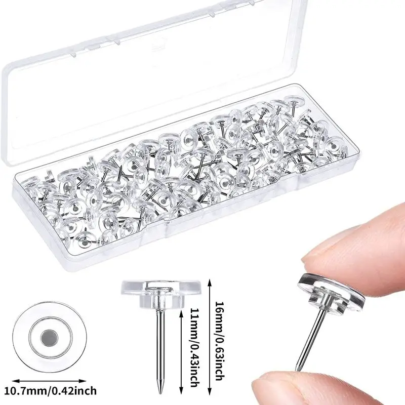 （Summer6）50 Pcs Transparent Map Pins Multi-purpsoe Flat Round Pushpins Decor Thumb Tacks