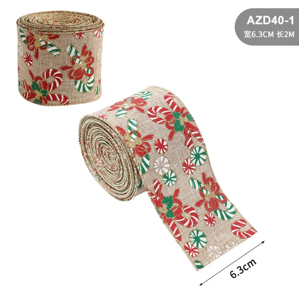 2M/Roll Christmas Linen Ribbons Snowflake Xmas Tree Printed Ribbon for Webbing Party Supplies Christmas Crafts Decorations Gift