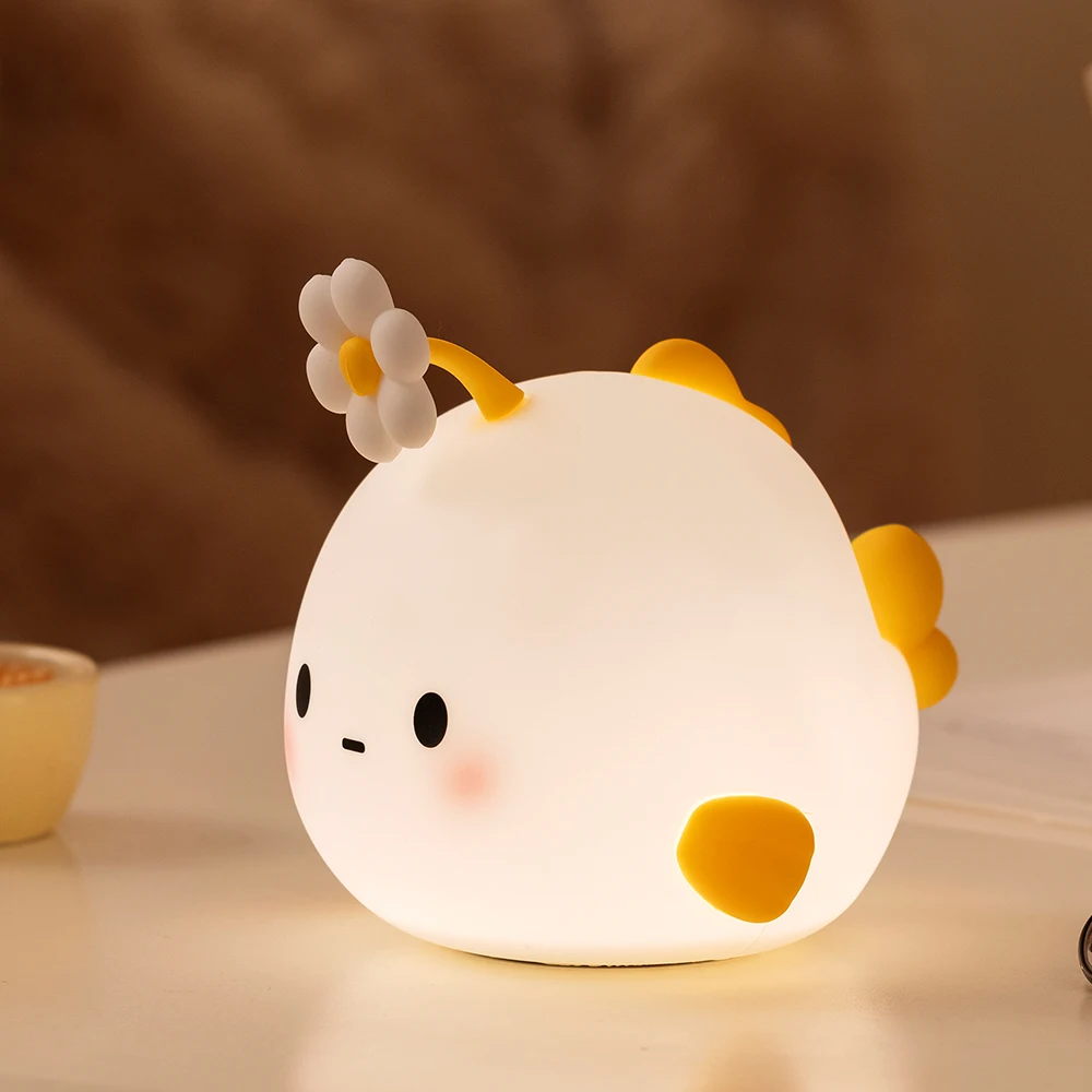 

Kids Night Light, Rechargeable Cute Touch Light - Silicone Cute Kids Gift - Flower Light Fish Night Light Nursery Animal Touch L