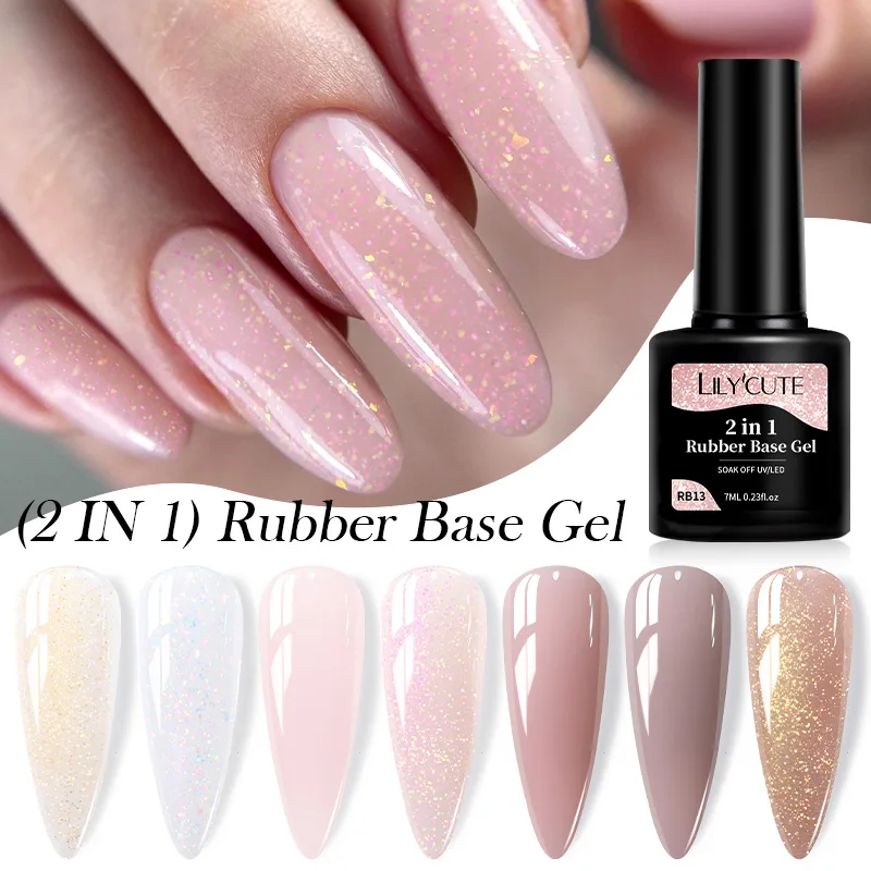 LILYCUTE 7ML Nude Flake Glitter Rubber Base Gel Nail Polish Jelly Milky White Colors Soak Off Self Leveling Nail Art Gel Varnish