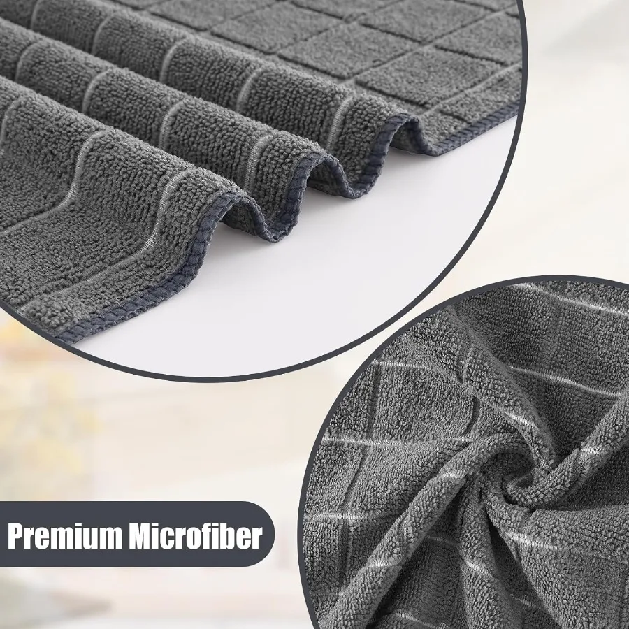 مجموعة مناشف المطبخ وأقمشة الأطباق المصنوعة من الألياف الدقيقة مكونة من 12 قطعة من مناشف اليد الناعمة والماصة مقاس 28 × 16 بوصة و12 × 12 بوصة كوي #2