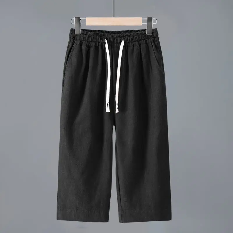 Cotton Linen Men's 7/8 Length Pants Summer Vintage Loose Thin Straight Tube  Silk Casual Pants New Chinese Style