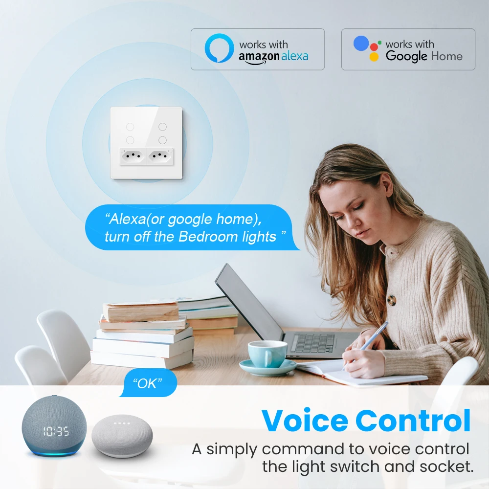 AVATTO WiFi Smart Wall Switch Need Neutral Wire Smart Switch With Brazil Socket Tuya Smart Life APP Works With Alexa Google Home