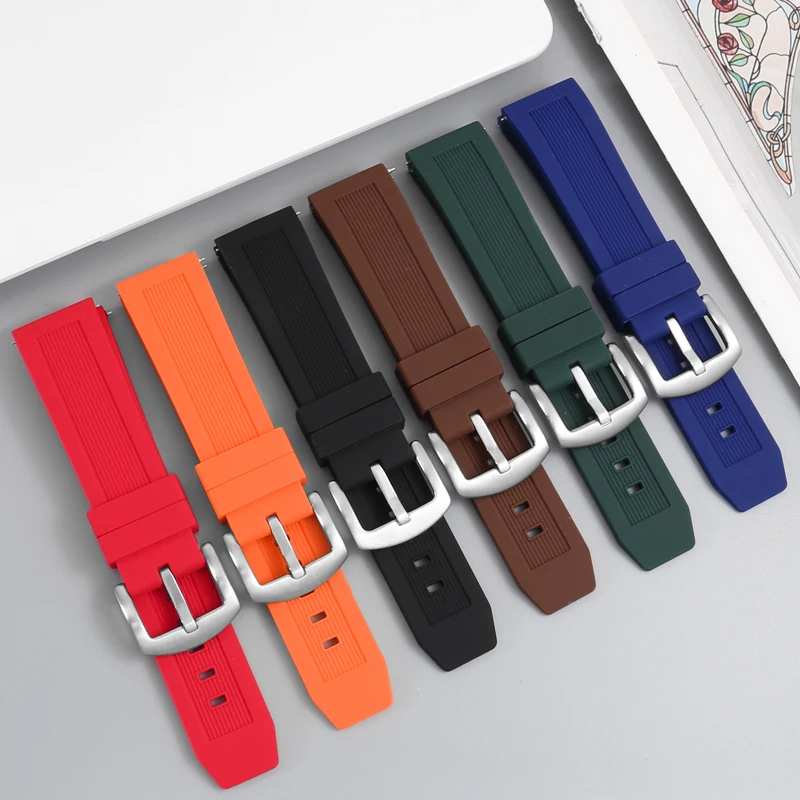 General Brand Quick Release Design Flat Interface Silicone Watch Strap With 20/22mm