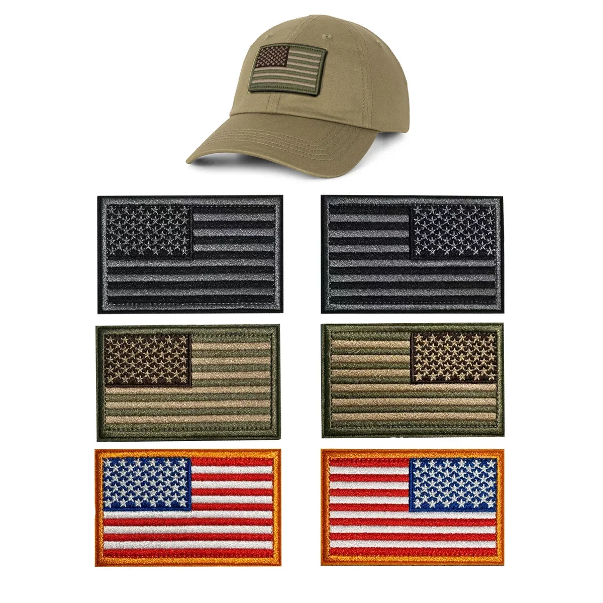 6 PCS USA American Flag Patches, Regular & Reverse, Hook & Loop for Backpacks, Caps, Jackets, 3x2 Inches