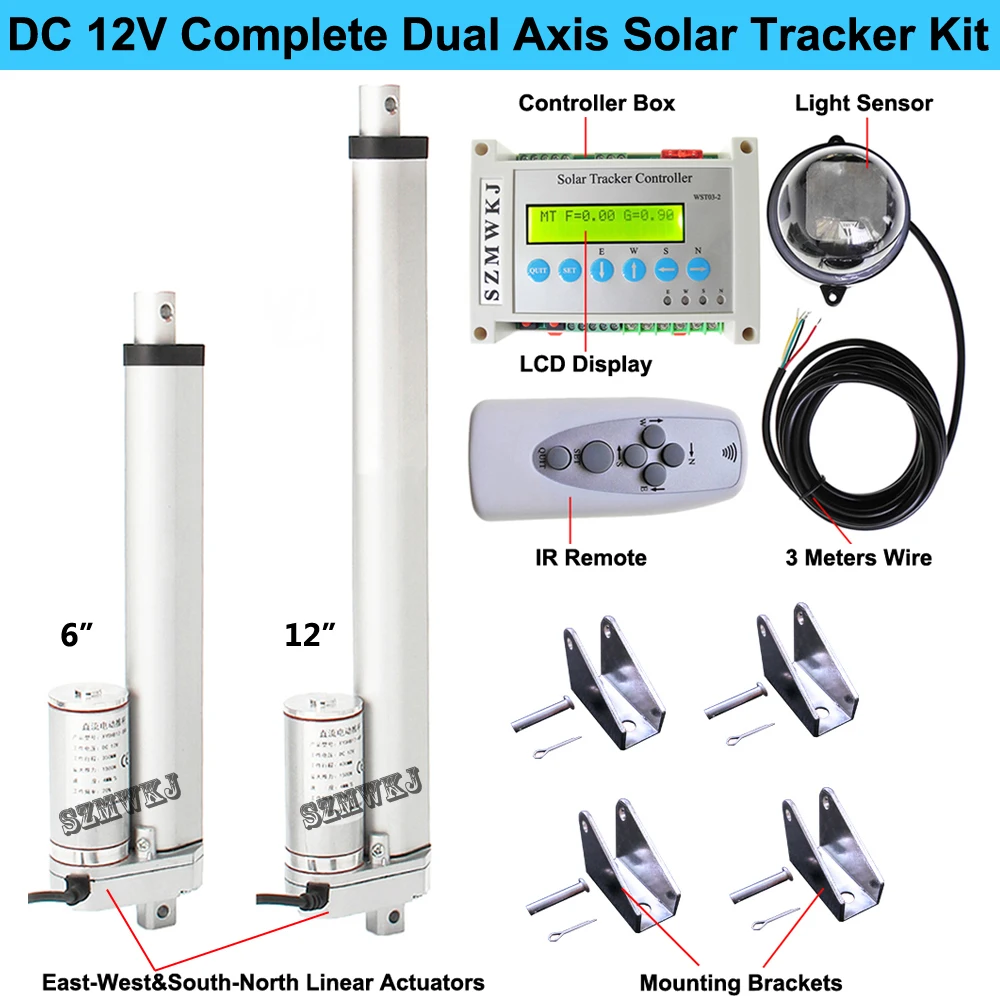 kit completo sistema de rastreamento de painel solar de dupla linha central rastreador sun track atuador linear controlador eletronico display lcd 01