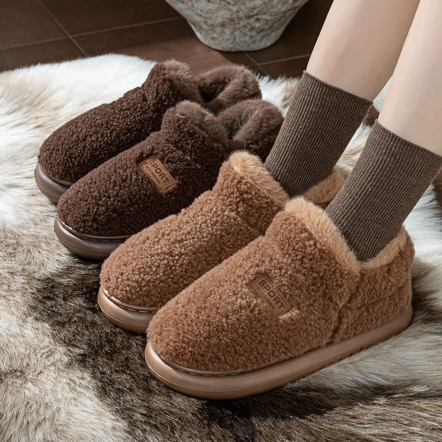 Thicken Warm Plush Fleece Snow Boots for Couple Winter Chunky Platform Non Slip Fluffy Boots Woman Plus Size Outdoor Fuzzy Shoes
