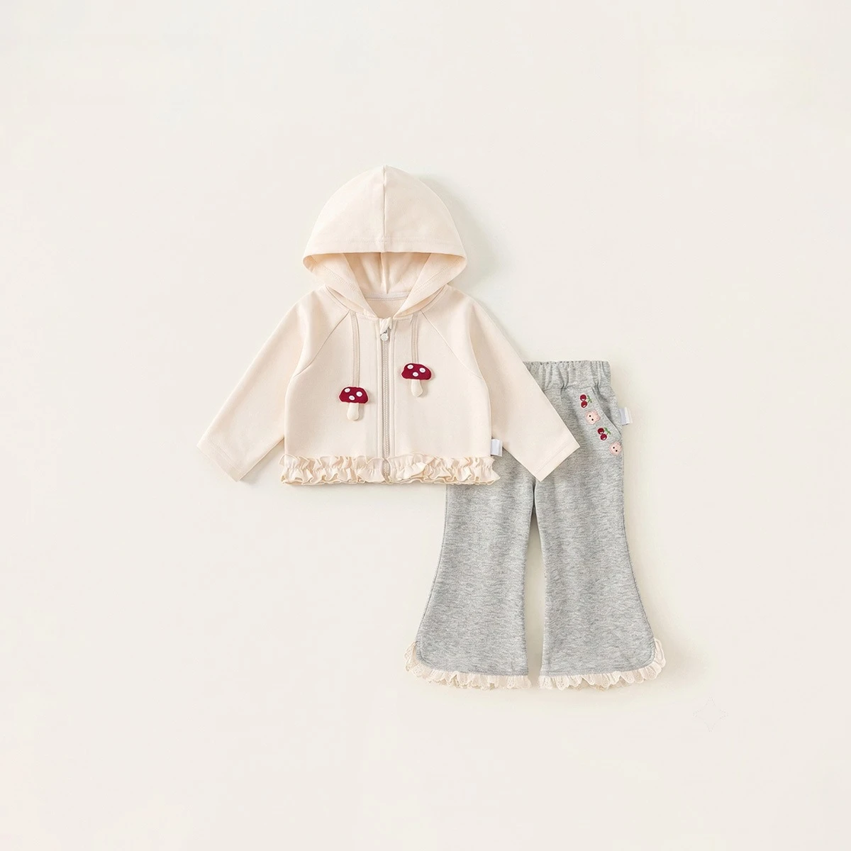 Children's Clothing for Autumn Outings Girls' Hooded Jacket and Fashion Lace Bell-bottoms Pants Girl Baby Two Price Sets