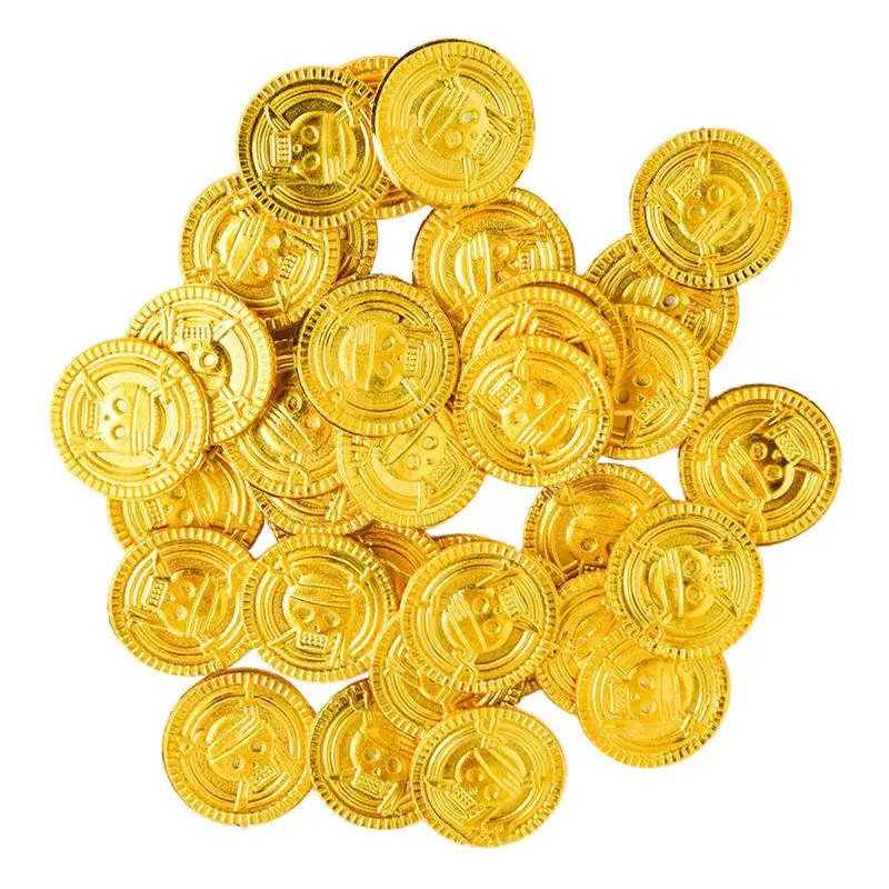 

100pcs Pirates Golden Coins Plastic Treasure Coins Plastic Golden Toy kids Game Props Playset Goodie Bag Fillers 2.5cm