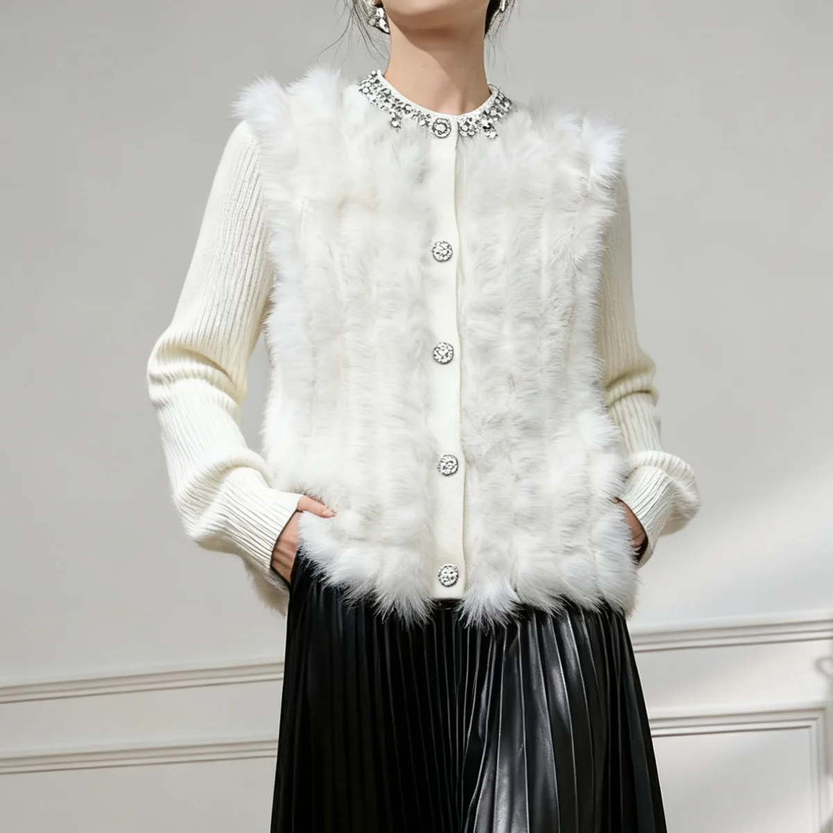

Spring And Autumn French Stitching Was Thin White Knitted Cardigan Ladies Sweater Women Jacket
