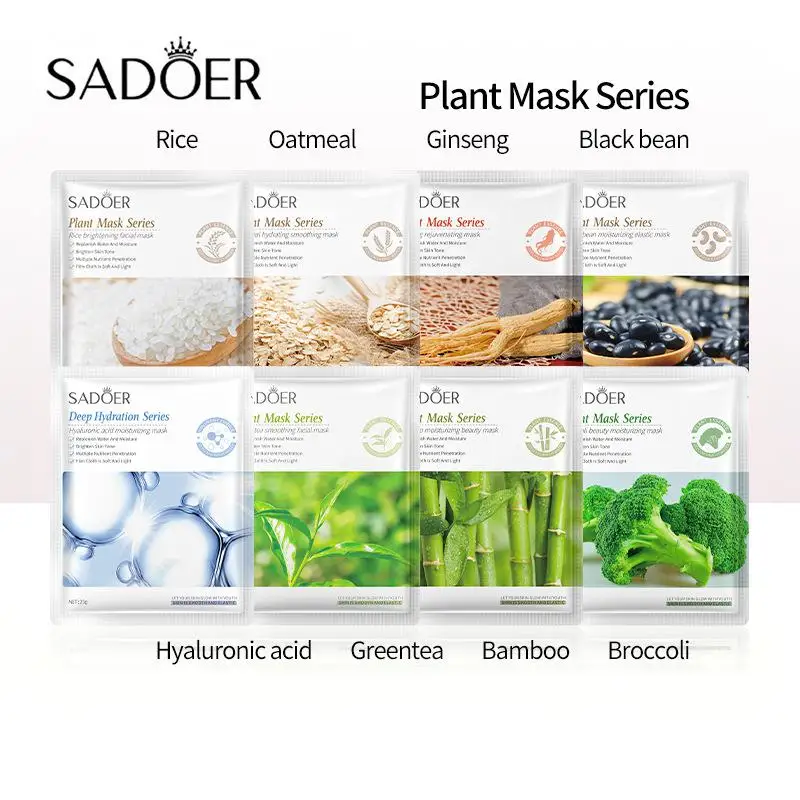 Mascarilla facial de plantas herbácea, té verde de Ginseng, ácido hialurónico, hidratación profunda, refrescante, brillo, cuidado de la piel facial