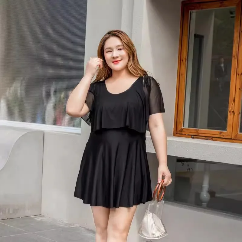 

Large size swimsuit women's jumpsuit style black slimming and belly covering women's conservative hot spring vacation swimsuit