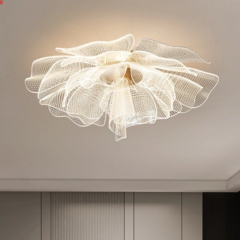 Flower LED Ceiling Lamp for Bedroom Living Room Creative Ceiling Gold Chandelier Foyer Aisle Balcony Home Decor Lighting Fixture