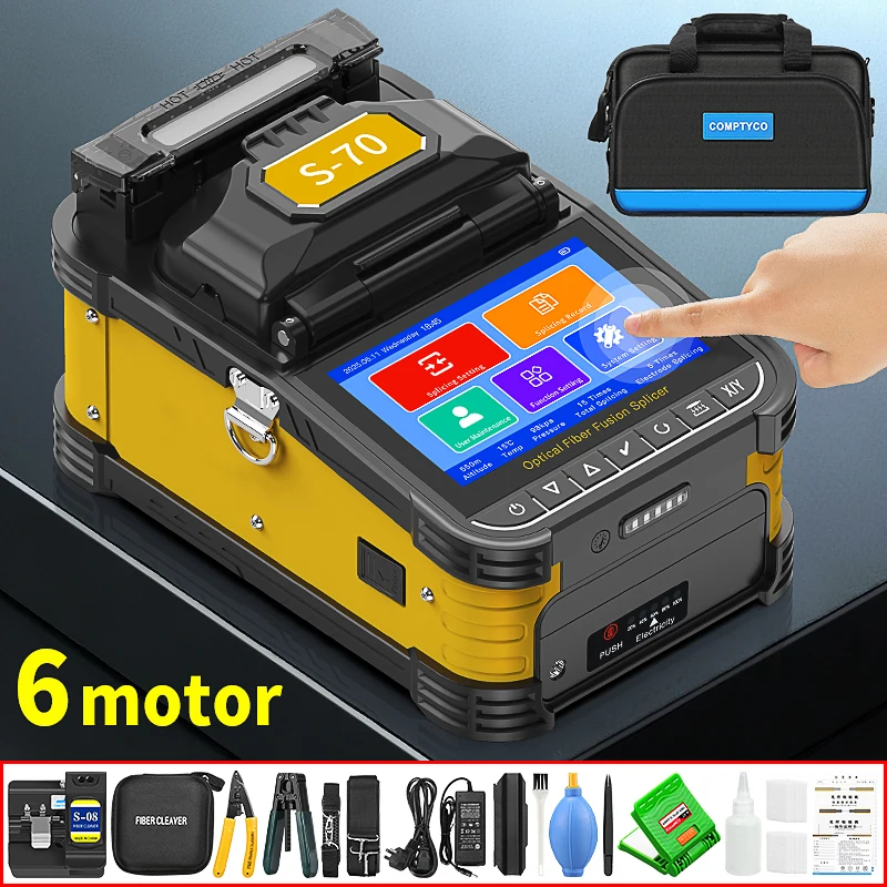 COMPTYCO S-70/A-5/FS-60F/S-90 Fiber Optic Fusion Splicer FTTH 6 Motors Optical Fiber Fusion Machine HD Touch Screen 10 Languages