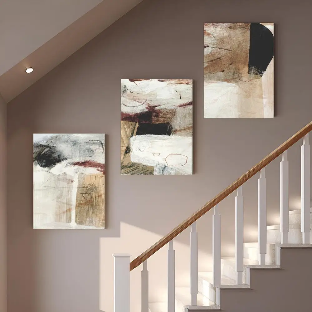 Earthtone Abstract Forms Framed Wall Painting Vintage Framed Wall Art Poster Canvas Elegant Home Decor Painting