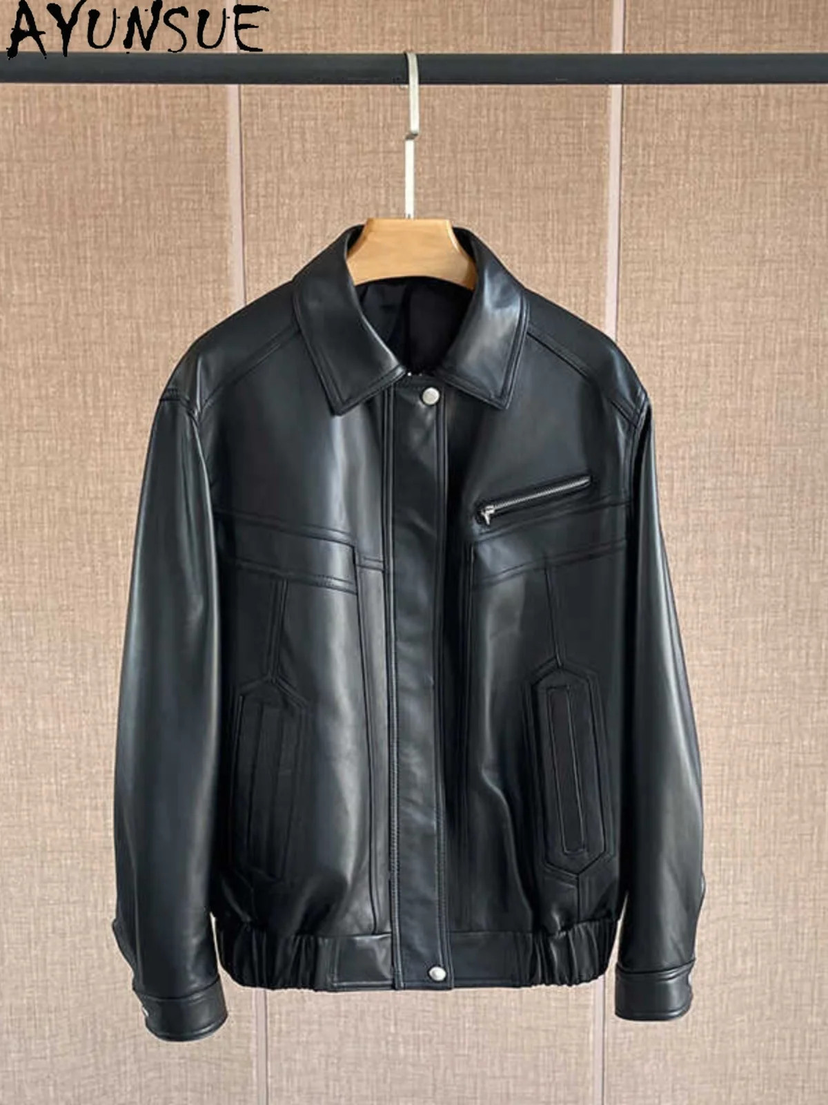 AYUNSUE 100% Echtem Schaffell Jacken Frau 2025 Herbst Öl Wachs Haut Leder Jacken Frauen Kleidung Hohe Qualität Abrigo Mujer