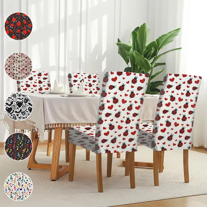 

Elastic dining chair cover, insect love note print pattern, removable machine wash dining chair cover