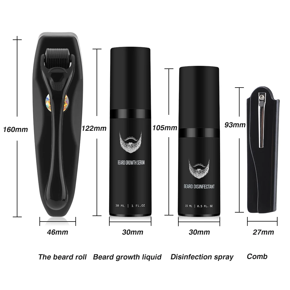 Beard Growth Kits For Men Professional Facial Hair Growth Enhancer Thicker Oil Beard Growth Roller Nourishing Serum Massage Comb