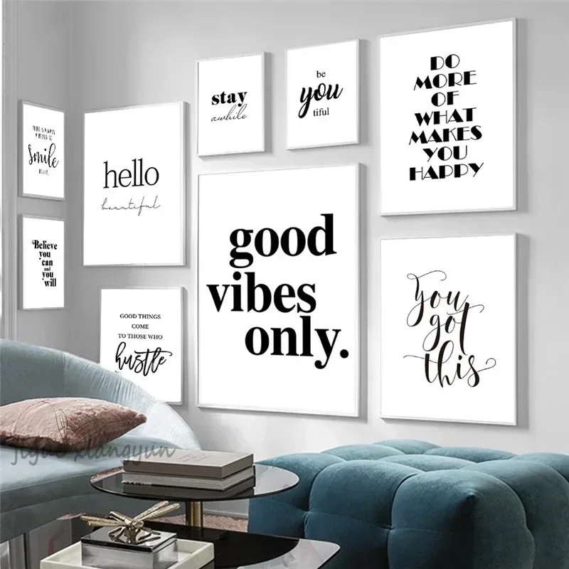 Live Love Laugh Inspirierende Zitate Wandkunst Schwarz-Weiß Wandposter Drucke Leinwandgemälde für Wohnzimmer Moderne Heimdekoration