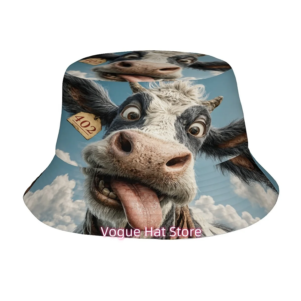 A Single Piece of a Whimsical Cow Design Featuring Amusing Expressions Unisex Printed Fisherman'S Hat, a Trendy Hat with  Playf