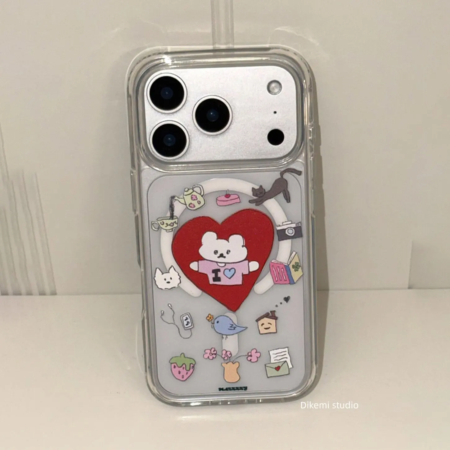 Korean Ins Red Love Heart Bear For Magsafe Magnetic Phone Case For iPhone 17 Air 16e 16 Pro Max 15 14 Plus 13 12 11 Back Cover
