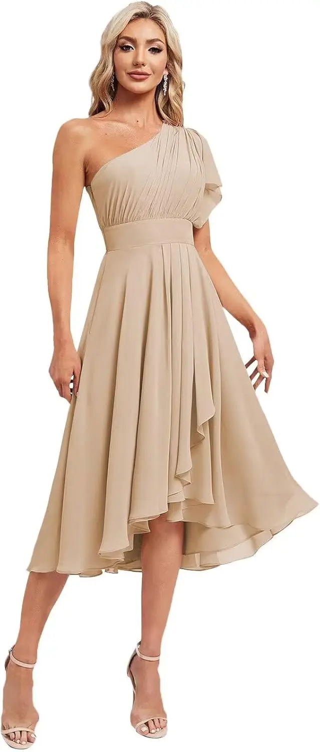 

Chiffon Short Bridesmaid Dresses for Women 2024 One Shoulder Ruched Ruffle Formal Dress Elegant Dress Women for Wedding Party