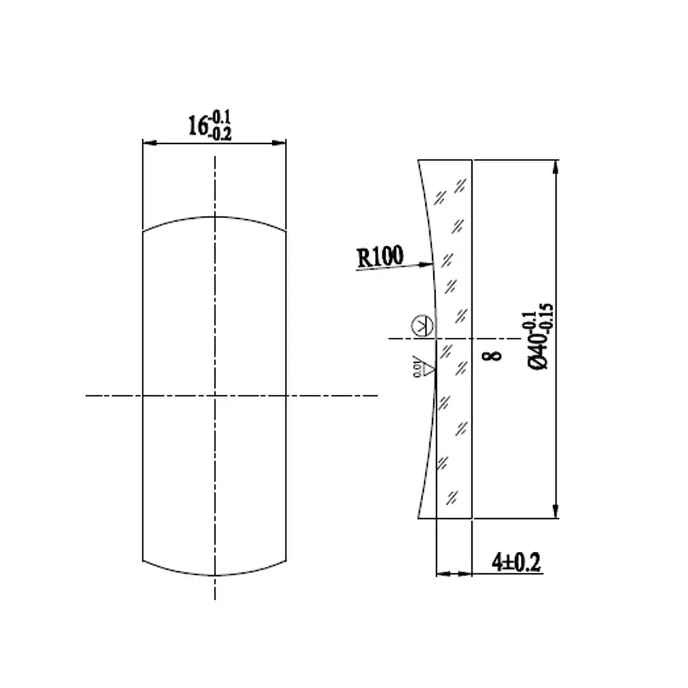 Rectangular flat concave aluminized reflector 40x16mm F50mm Radius of curvature R=100mm Protective aluminum plating