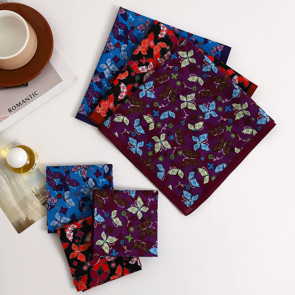 Damska chusteczka z czystej bawełny, miękka i wygodna, staromodna cienka chusteczka chłonna do wycierania potu, romantyczna chusteczka z motylem, artykuły ślubne