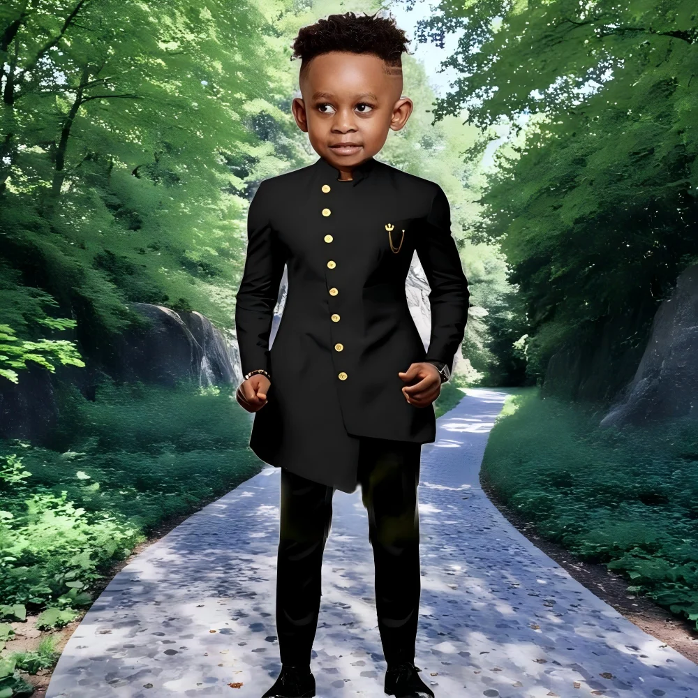 

Black Suit For Kids Children Attire Double Breasted Wedding Blazer Formal Wear Birthday Party Boy Suits 2 PCS Jacket Pant